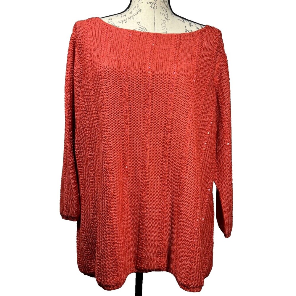 Emme Scoop Neck Sweater Womens Size Large (2) Speckled Holiday Fancy Sequins Rib